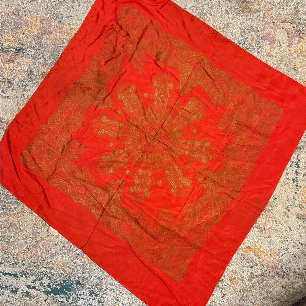 VINTAGE Silk Red and Gold Scarf 33”